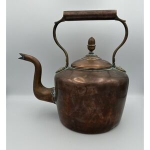 Antique English Dovetail Joint Copper Fireside Kettle‎ Goose Neck Spout